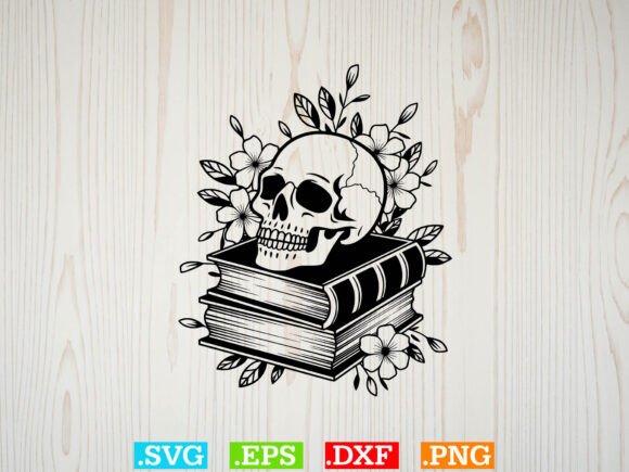 Book Pile with Skull Svg, Floral Skull Review