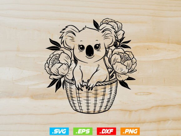 Koala in the Basket Svg, Floral Animal Review