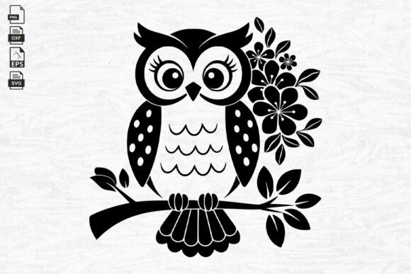 Owl Perched on a Branch Svg , Floral Owl