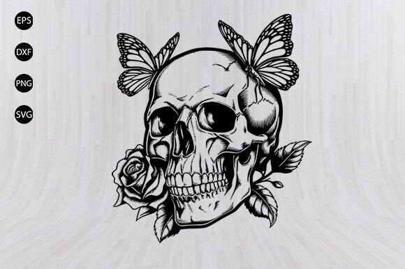 Skull with Flowers Svg for Embroidery Projects