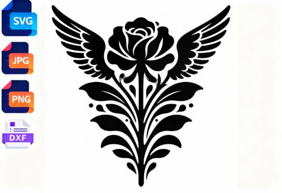 Winged Rose Floral Design SVG DXF PNG Review